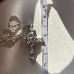 Italian 925 sterling silver cross necklace w/ stones & see-through center